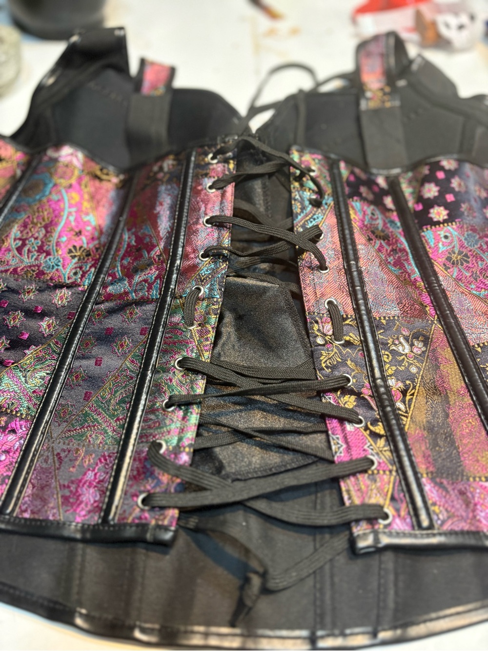 Victorian gothic Boho Jacquard Overbust Corset Top - Picture 6 of 14